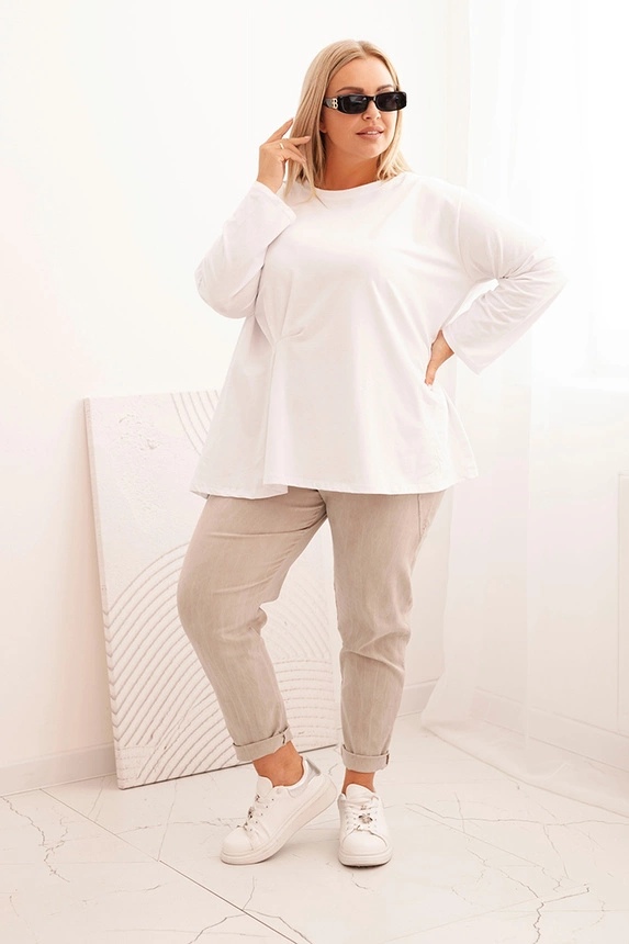 Moteriška Plus Size marškinėliai su medvilne, kišenė ir sukamu rankovėmis kiwi