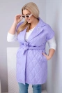 Women's Plus Size quilted vest with a belt and collar light purple
