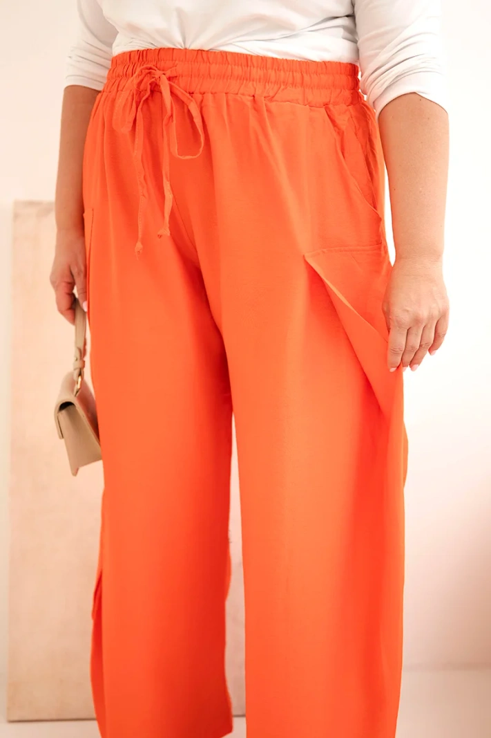 Dámské bavlněné kalhoty Plus Size s gumou v pase oranžové
