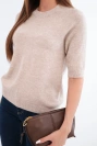 Women's sweater made of baby alpaca with short sleeves and a round neckline beige