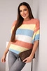 Ladies' openwork sweater in colorful stripes with short sleeves rust