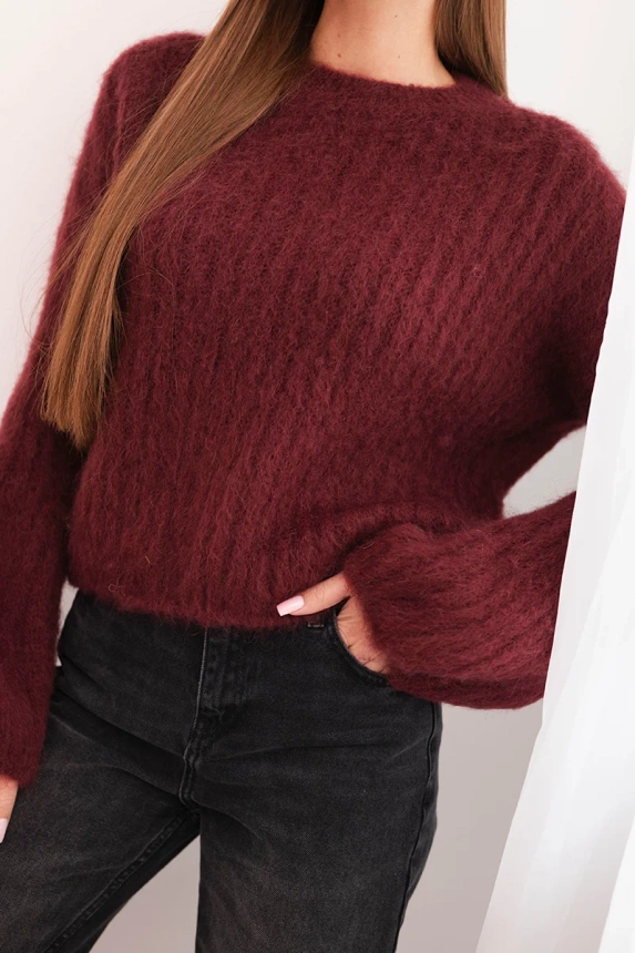 Women's mohair sweater with puff sleeves red