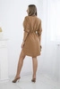 Dress with button closure and tie at the waist dark camel