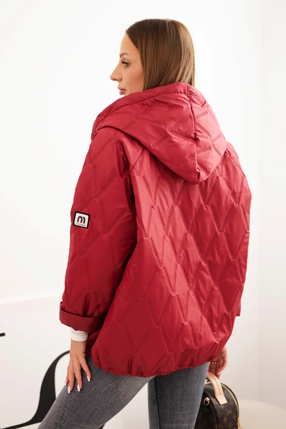 Dámska prešívaná bunda s kapucňou bordová