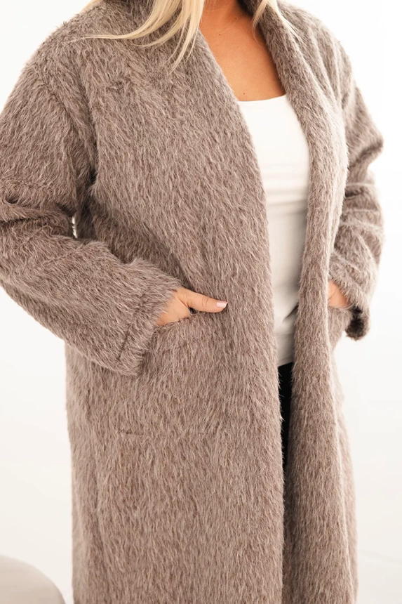 Damenmantel Plus Size aus Viskose ohne Verschluss mit Taschen fango