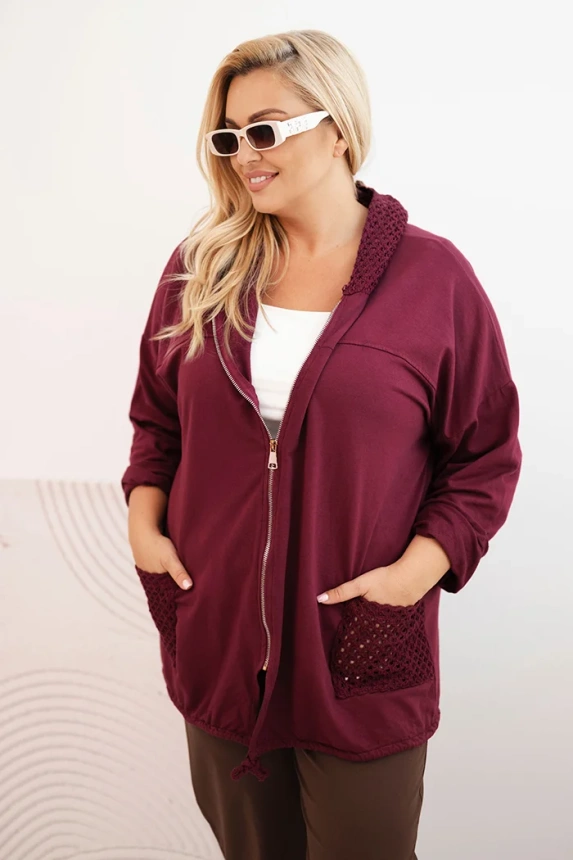 Moteriška Plus Size medvilninė oversize palaidinė su ilgomis rankovėmis bordo