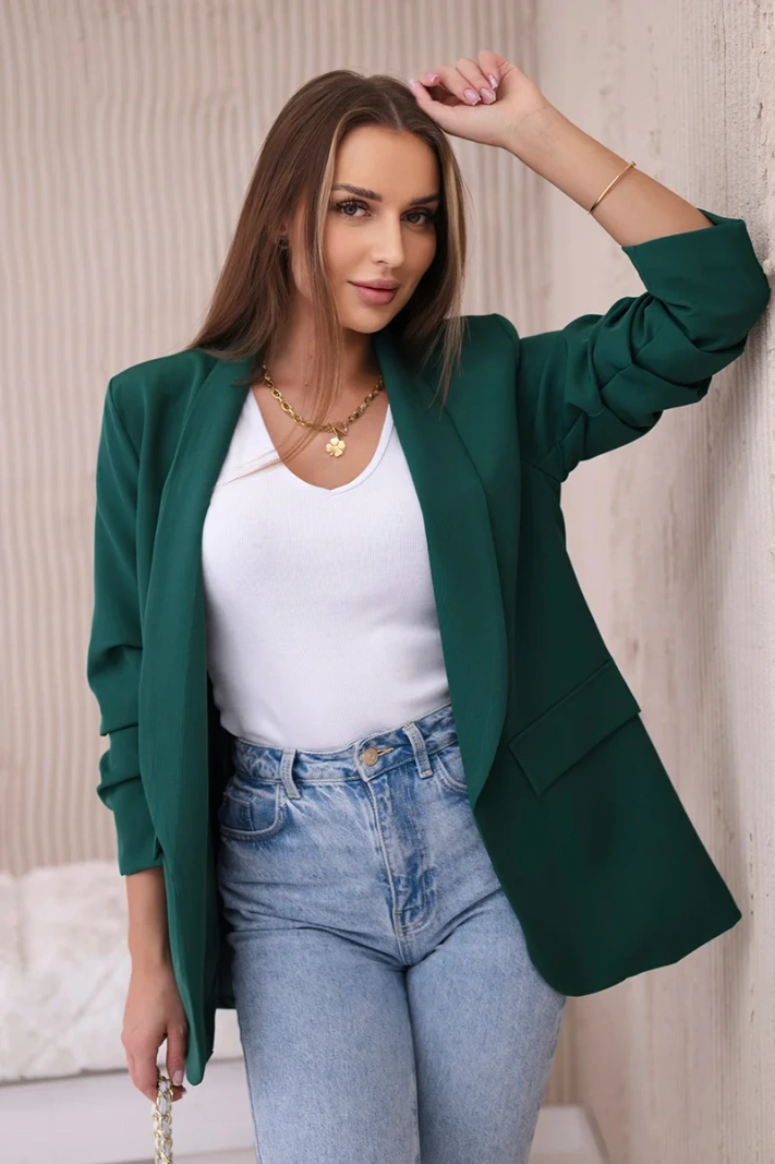 Elegantná bunda s chlopňami tmavé zelená