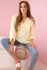 Linen Women's Blouse with Floral Pattern, Long Sleeves, and Buttons Yellow