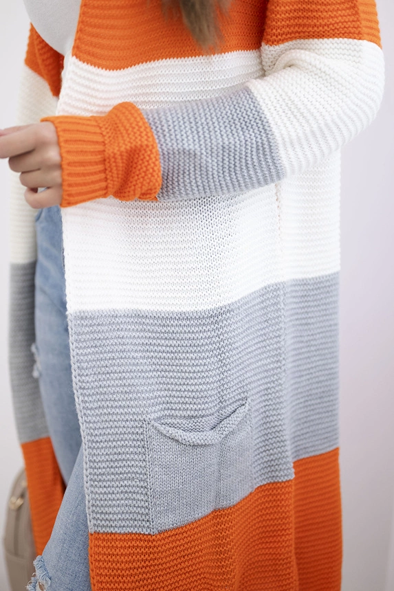 Sweater Cardigan in the straps orange+ecru