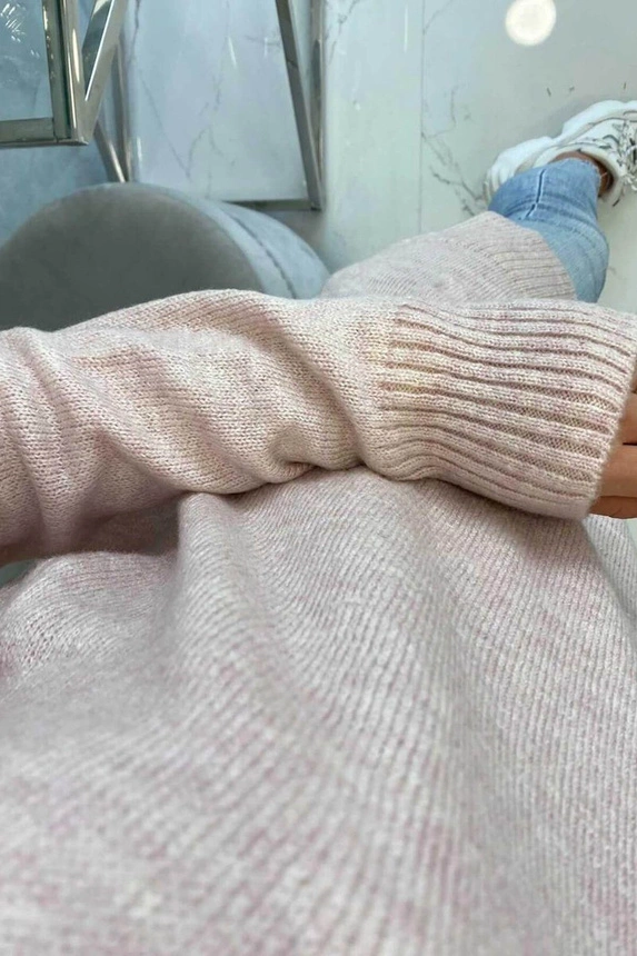 Sweater with stand-up collar light powdered pink