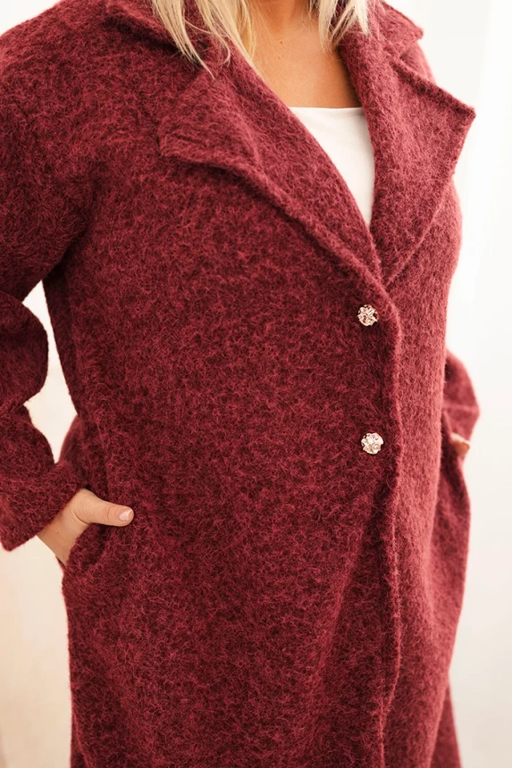 Dámský kabát Plus Size s vlnou a velkým límcem bordó