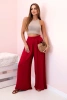 Women's wide viscose trousers with elastic waistband burgundy