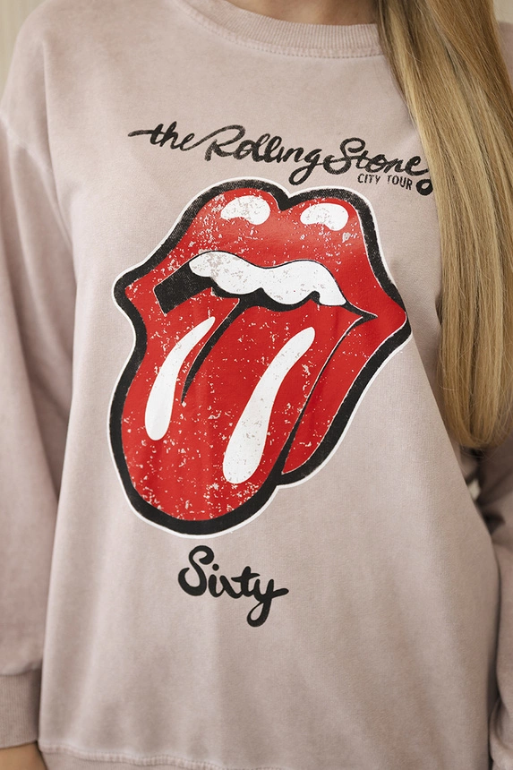 Cotton set wiped with print sweatshirt + pants powder pink