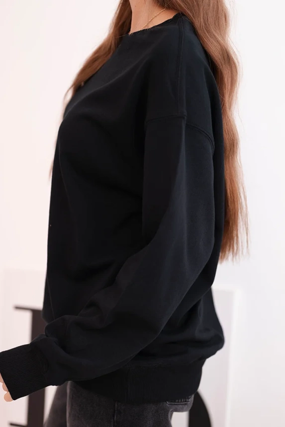 Women's basic loop cotton sweatshirt with a round neckline black
