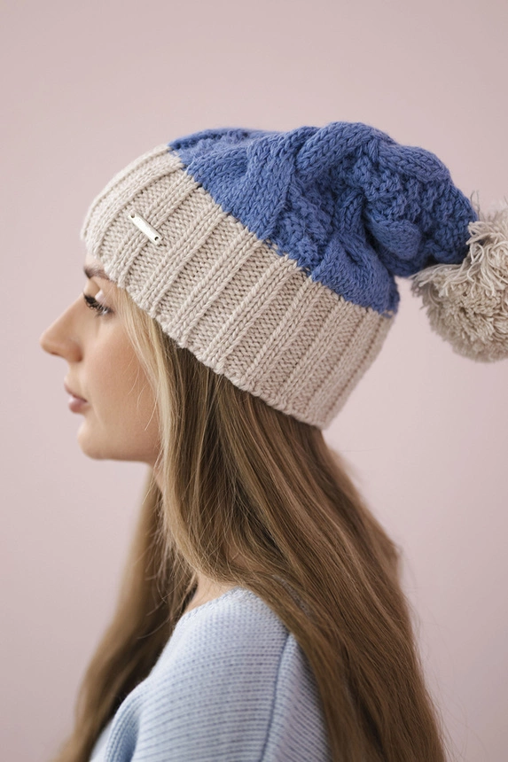Paryžiaus vilnonė kepurė K212 blue+beige