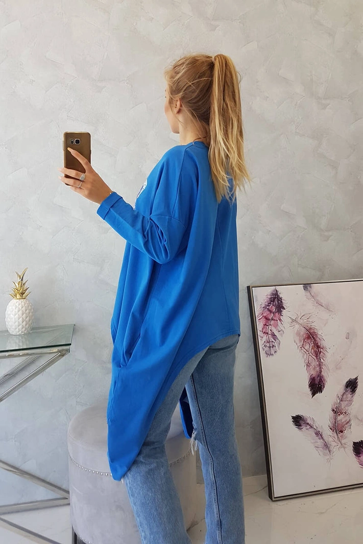 Bluzka z nadrukiem oversize chabrowa