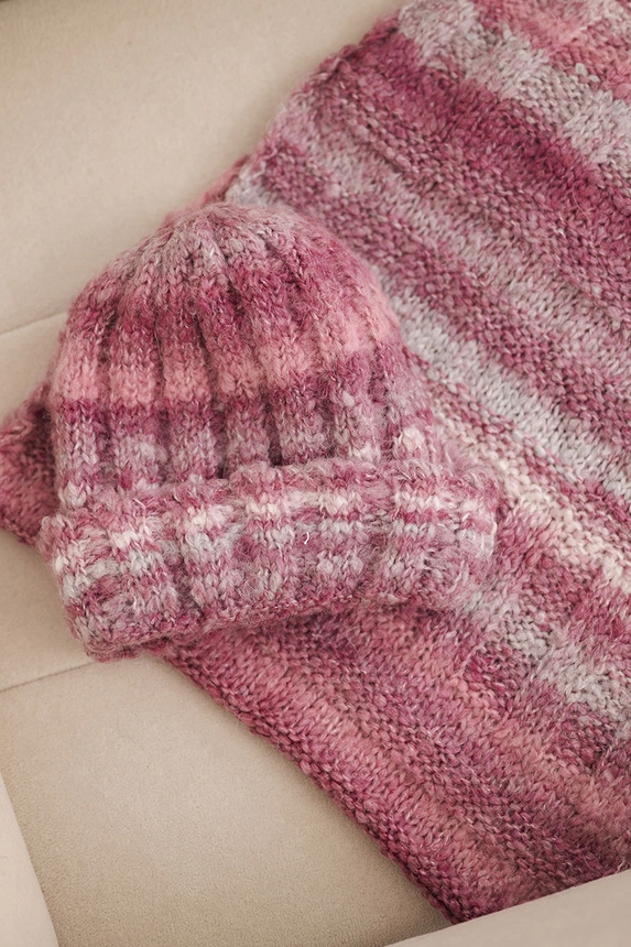 Women's winter set with mohair hat and scarf K501 dark pink