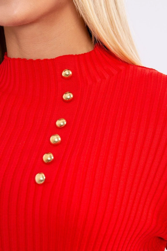 Fitted sweater blouse with buttons red