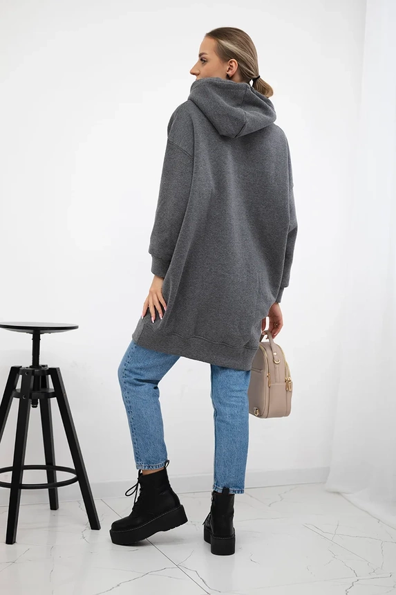 Apšiltintas džemperis su išsiuvinėtu užrašu oversize graphite