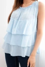 Women's cotton off-the-shoulder blouse with ruffles sleeveless blue