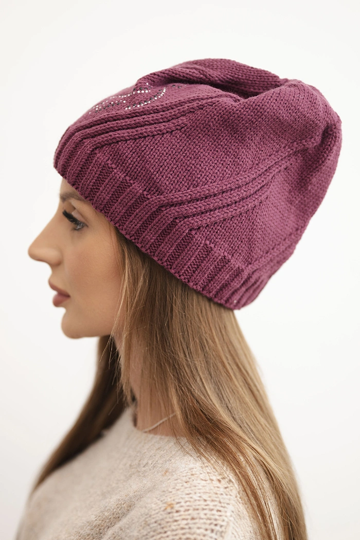 Women's winter hat with wool in a loose fit K442 purple