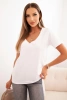 Women's cotton blouse with a V-neck and short sleeves white
