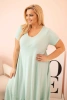 Plus size women's dress with short sleeves and ruffle made of light viscose mint