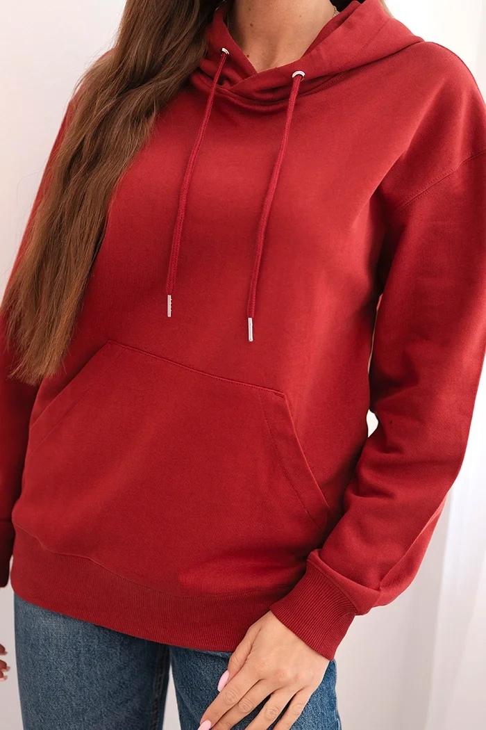 Damen Hoodie aus Baumwolle mit Kapuze und Kängurutasche bordeaux