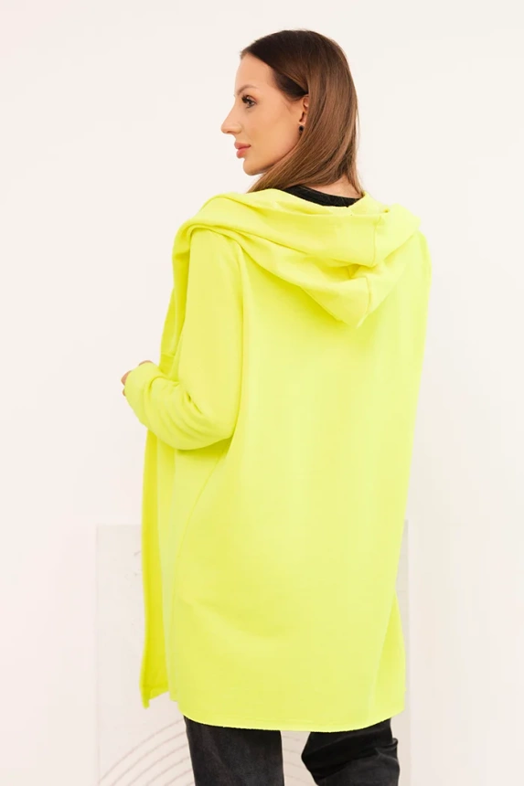 Women's cotton hoodie with an elongated front neon yellow