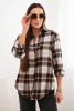 Women's cotton checkered shirt with a longer back brown + beige
