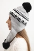 Women's winter wool hat with ear flaps and pom-poms K436 light gray