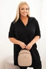Dámska košeľová sukňa Plus Size s dlhším zadným dielom a vyhrnutým rukávom čierna
