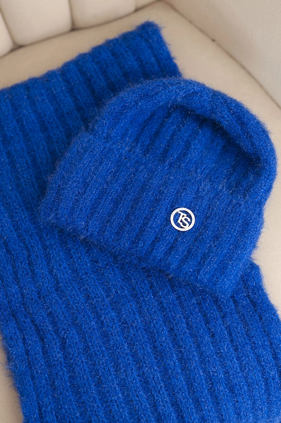 Women's set hat and long scarf made of soft yarn cornflower blue