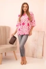 Women's cotton blouse with ethnic patterns and rolled-up sleeves fuchsia
