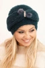 Women's winter fluffy hat with decoration and fur teal