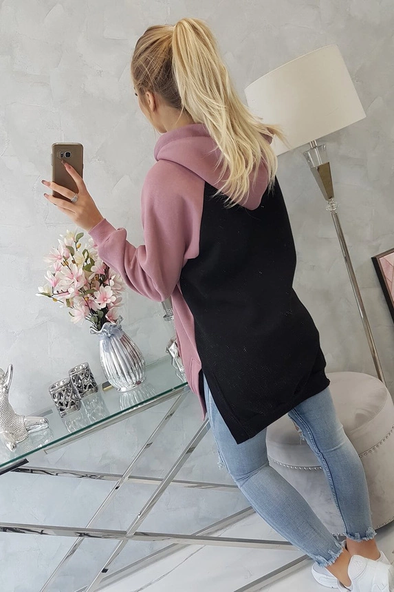 Two-color hooded dress dark pink