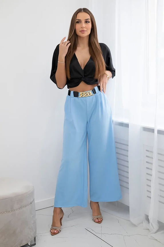 Viscose trousers with wide leg blue