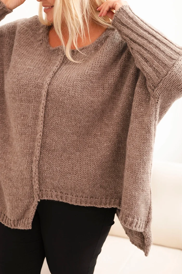 Damenpullover Plus Size aus Acryl mit lockerer Passform und 3/4-Ärmeln fango