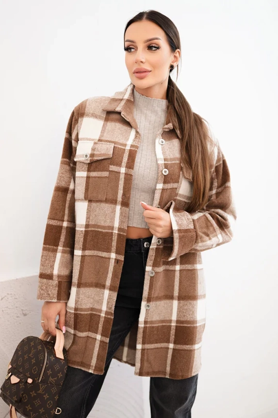 Damenhemd kariert camel