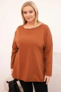 Dámska blúzka Plus Size asymetrická s dlhým rukávom tmavohnedá camel