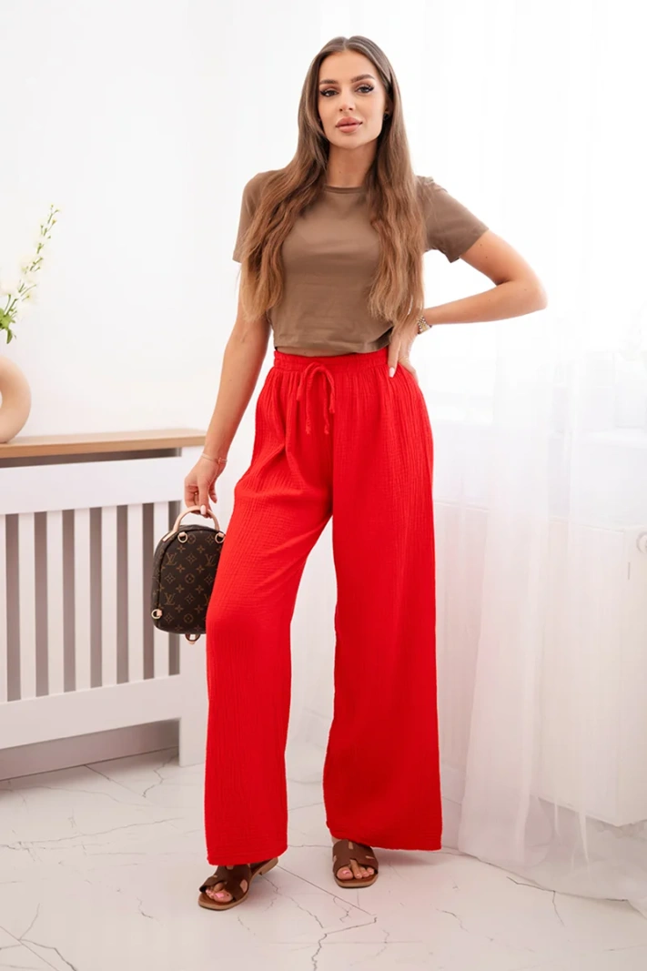 Musselin-Hose mit weitem Bein rot