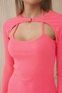 Gestreiftes tailliertes Kleid rosa neon