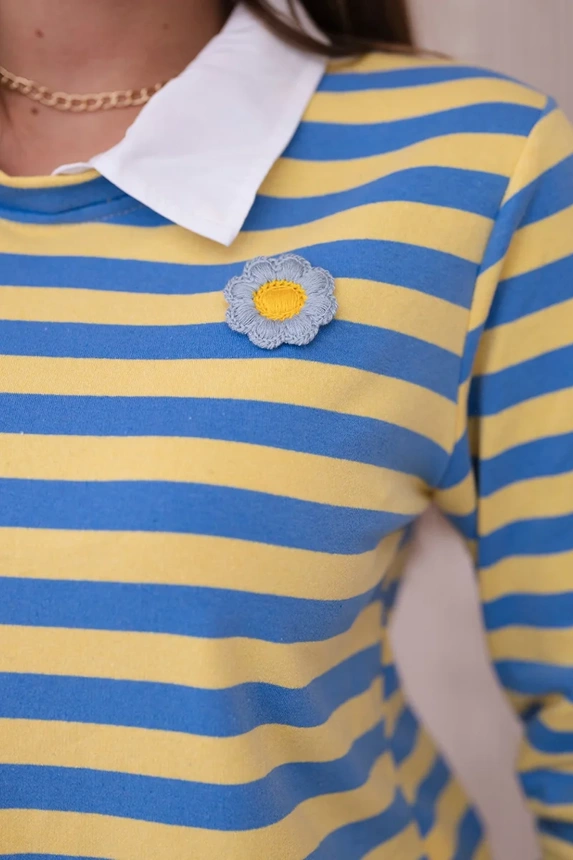 Striped cotton blouse with collar jeans+yellow