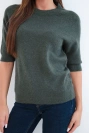 Damenpullover aus Baby-Alpaka mit kurzen Ärmeln und rundem Ausschnitt khaki