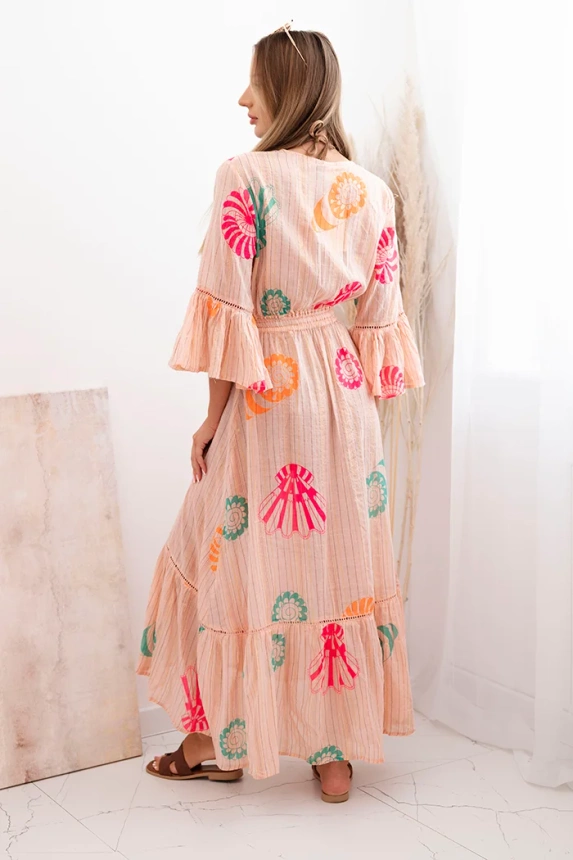 Boho-Cape für Damen mit Stickerei Aprikose