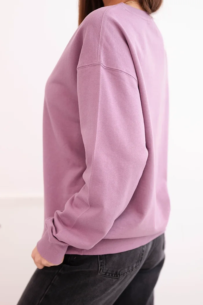 Damen Sweatshirt aus Baumwolle Basic mit rundem Ausschnitt dunkelrosa
