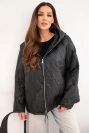 Women's spring quilted jacket with hood and zipper black