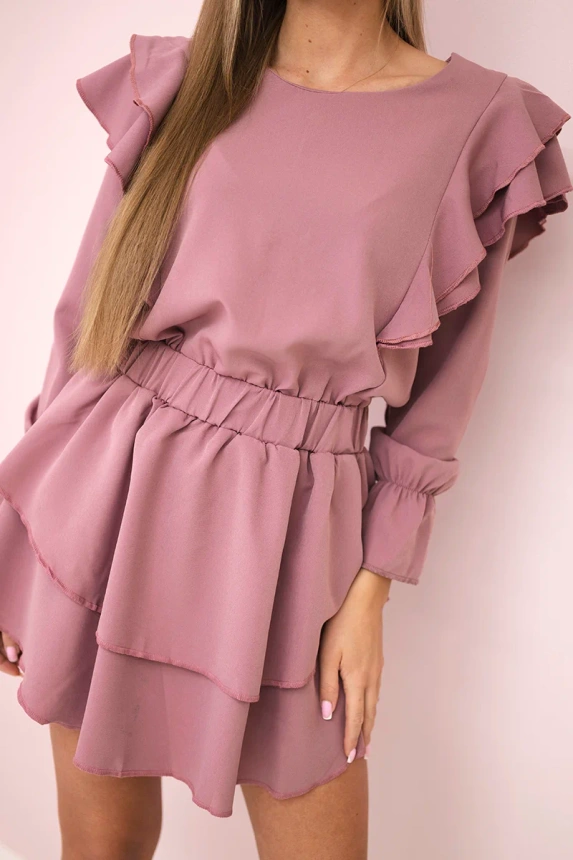 Dress with vertical flounces dark pink