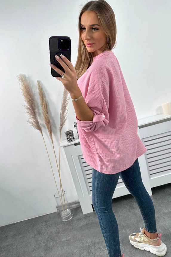 Muslin blouse with rolled-up sleeves dark pink
