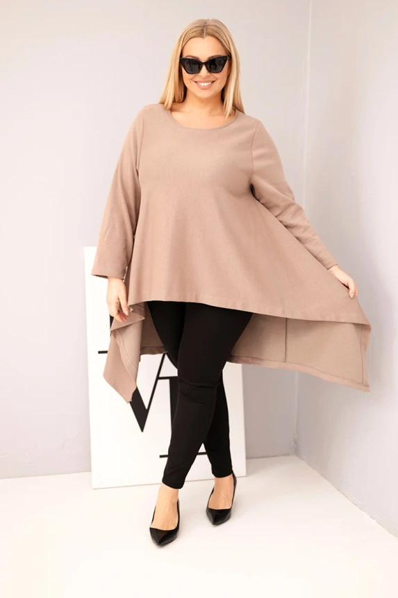 Women's Plus Size cotton tunic with an asymmetrical cut fango